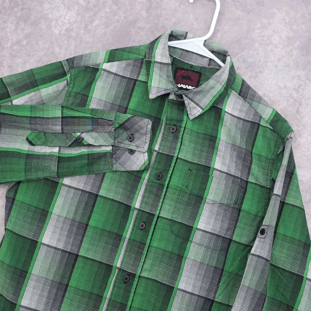 Tony Hawk Mens Small Green Plaid Long Sleeve Roll Tab Button Down Shirt Skater